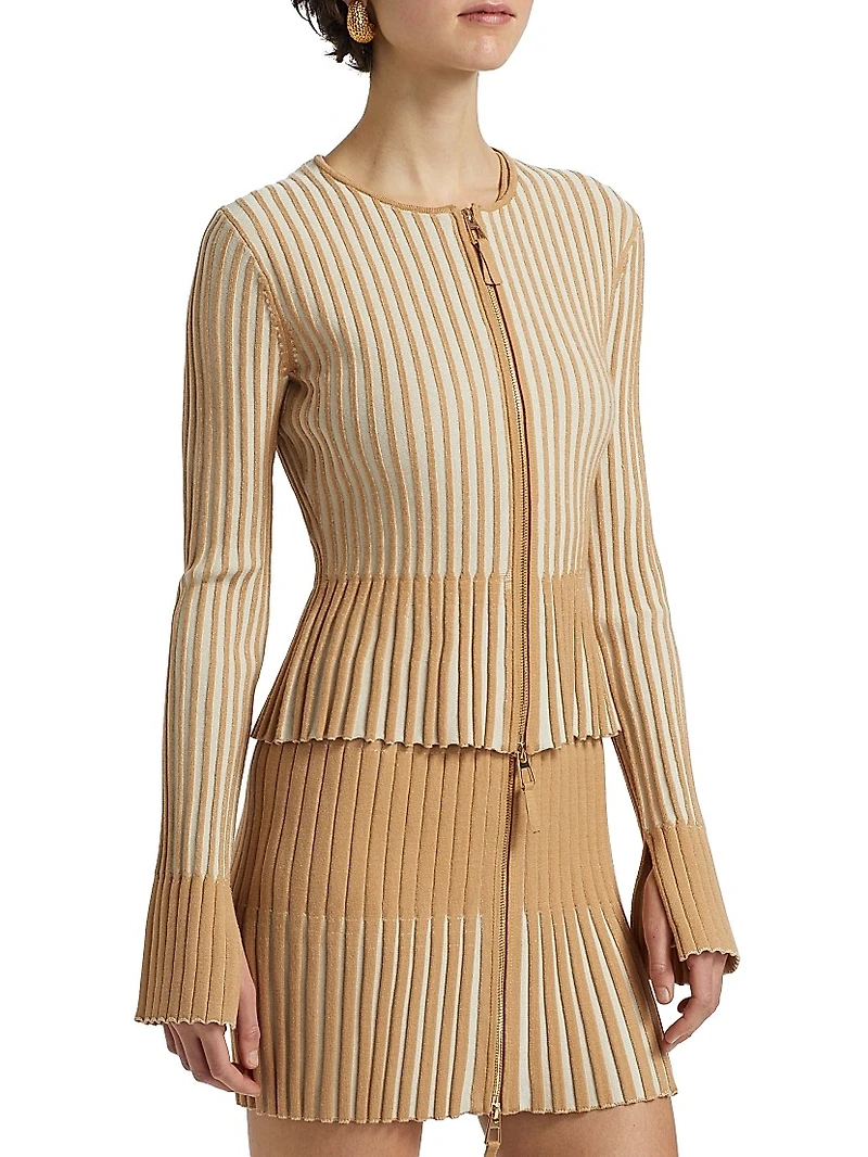 Priscilla Rib-Knit Zip-Up Cardigan