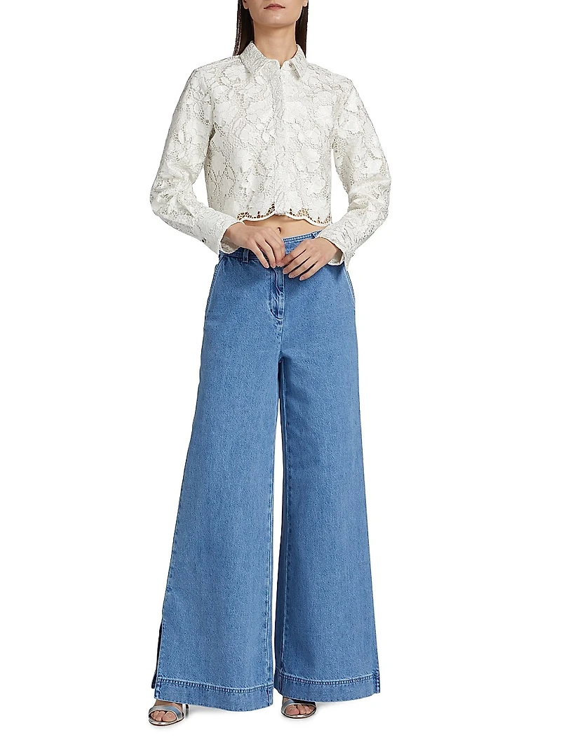 Beatrix Long-Sleeve Floral Lace Top