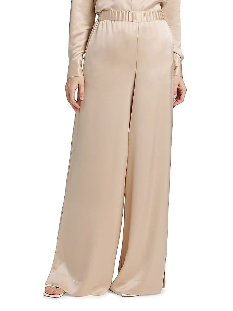 Auggie Satin Elasticized Wide-Leg Pants