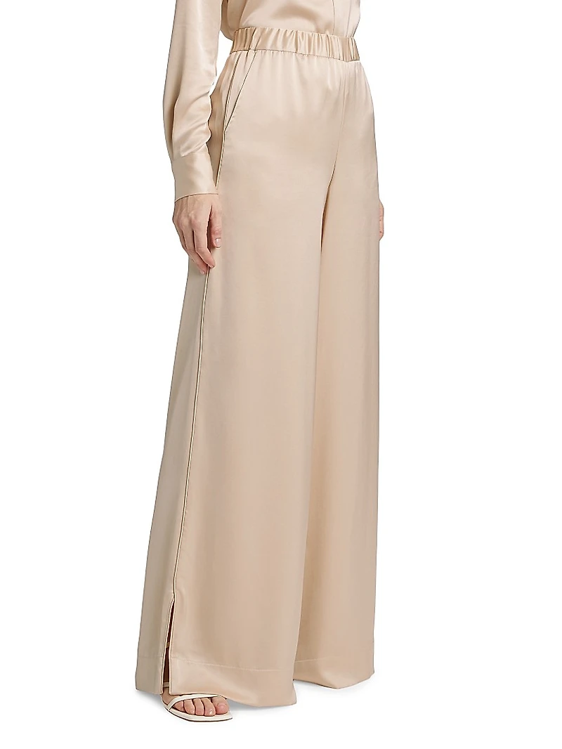 Auggie Satin Elasticized Wide-Leg Pants