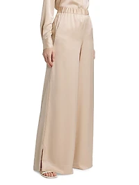 Auggie Satin Elasticized Wide-Leg Pants