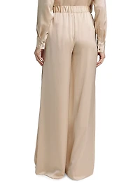 Auggie Satin Elasticized Wide-Leg Pants