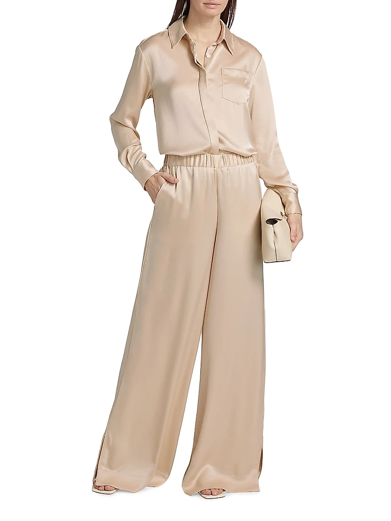 Auggie Satin Elasticized Wide-Leg Pants