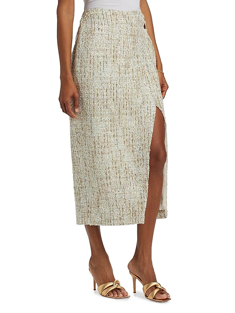 Kate Tweed Button Wrap Skirt