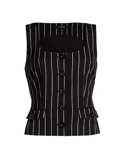 Georgia Pinstriped Button-Front Top