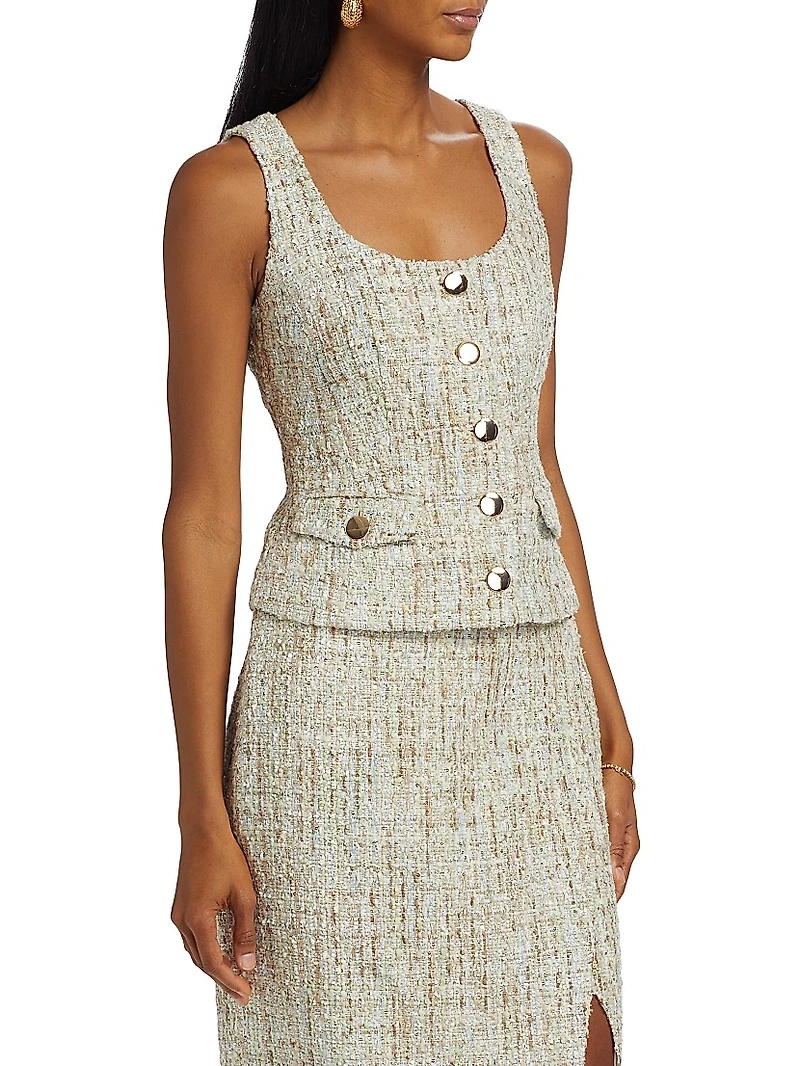 Georgia Tweed Button-Front Top