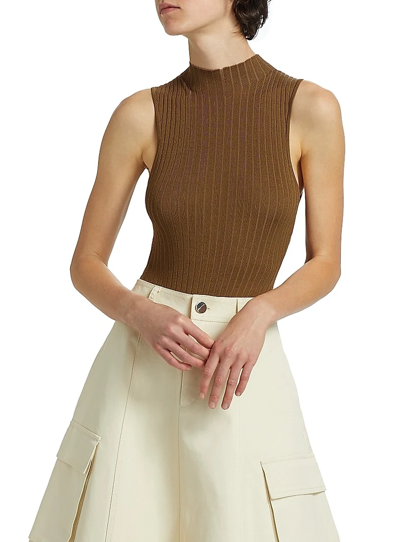 Mika Rib-Knit Sleeveless Bodysuit