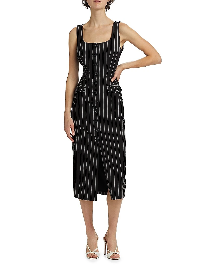 Raven Striped Sleeveless Midi-Dress