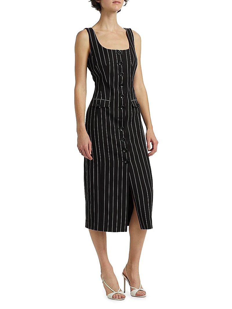 Raven Striped Sleeveless Midi-Dress