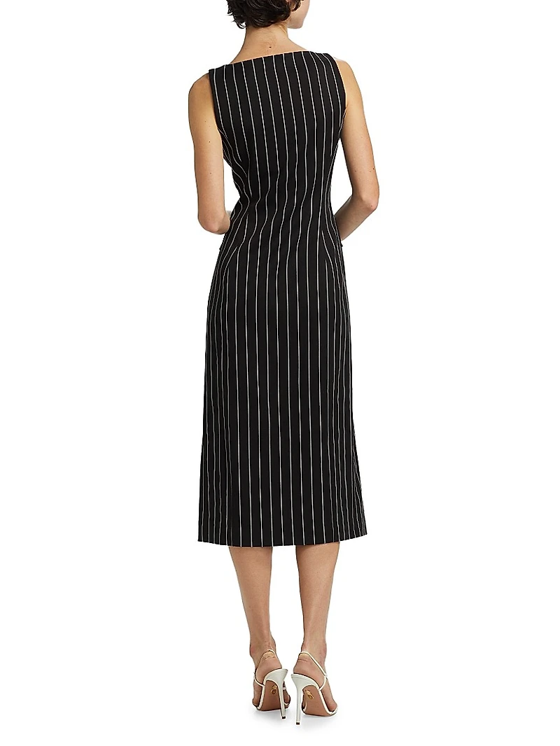 Raven Striped Sleeveless Midi-Dress