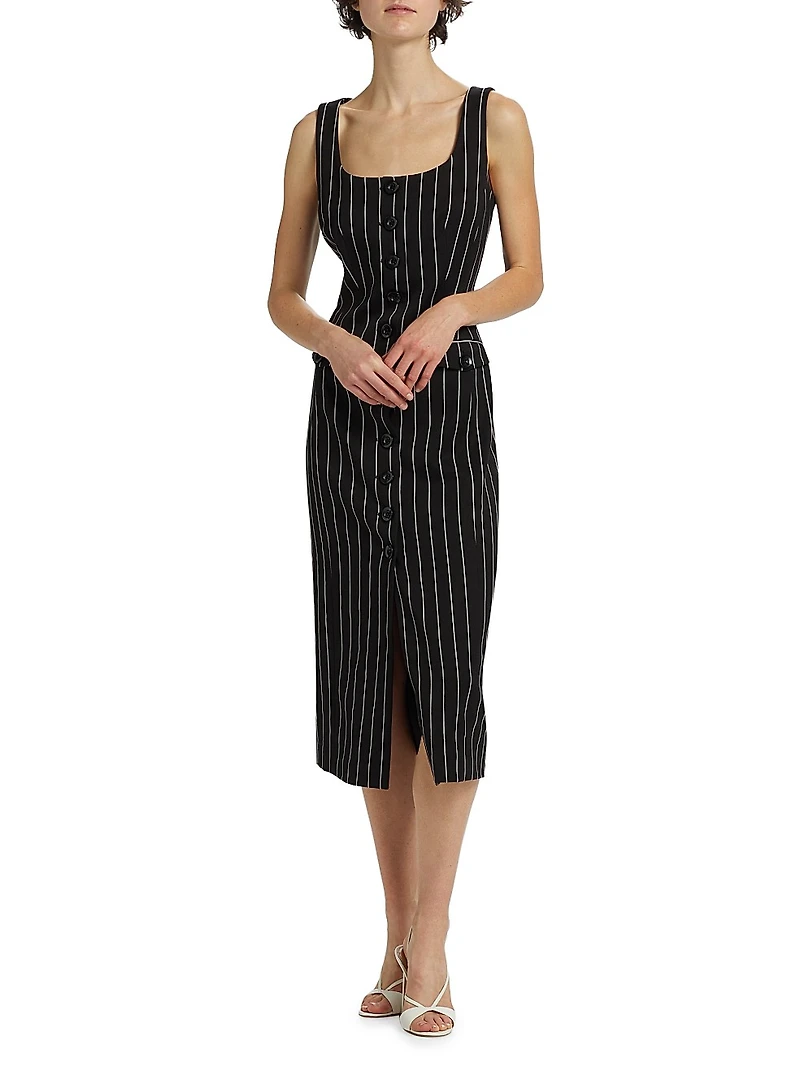 Raven Striped Sleeveless Midi-Dress