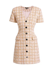 Phoebe Tweed Short-Sleeve Minidress