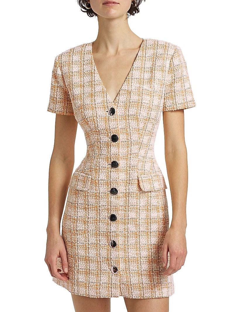 Phoebe Tweed Short-Sleeve Minidress