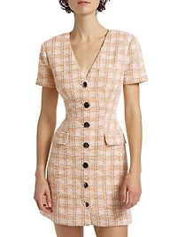 Phoebe Tweed Short-Sleeve Minidress