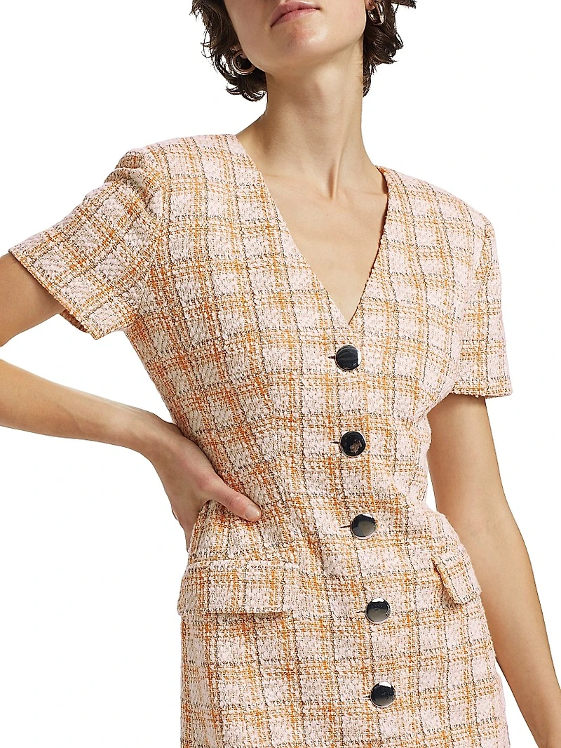 Phoebe Tweed Short-Sleeve Minidress