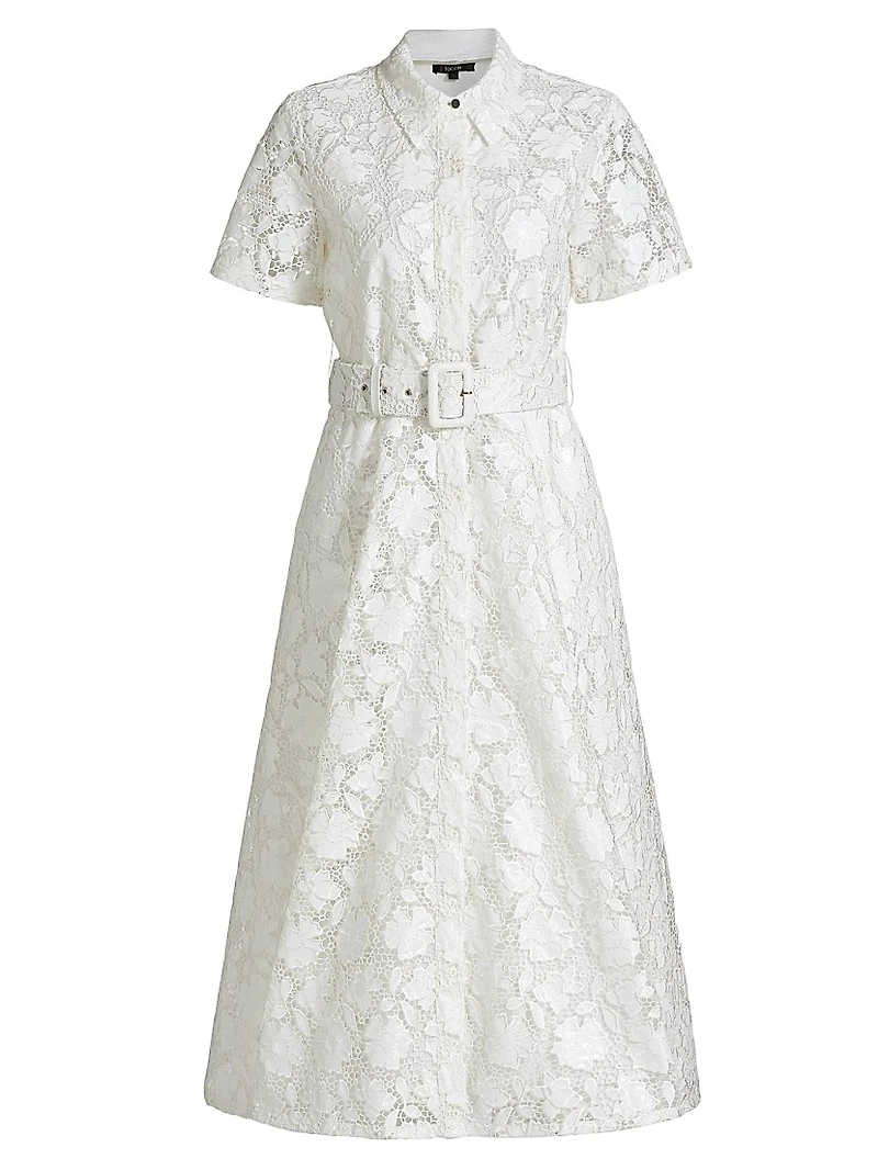 Jean Floral Lace Belted Shirtdress