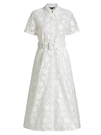 Jean Floral Lace Belted Shirtdress
