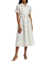 Jean Floral Lace Belted Shirtdress