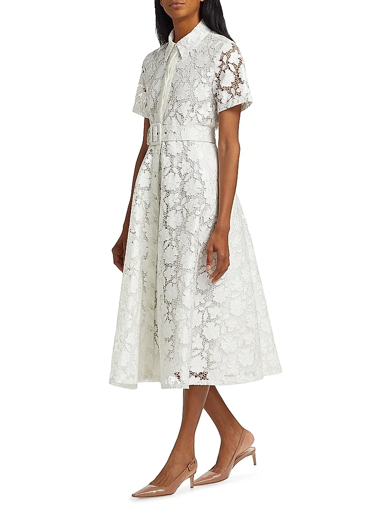 Jean Floral Lace Belted Shirtdress