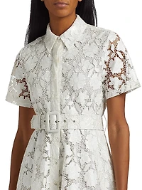 Jean Floral Lace Belted Shirtdress