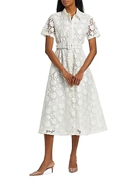 Jean Floral Lace Belted Shirtdress