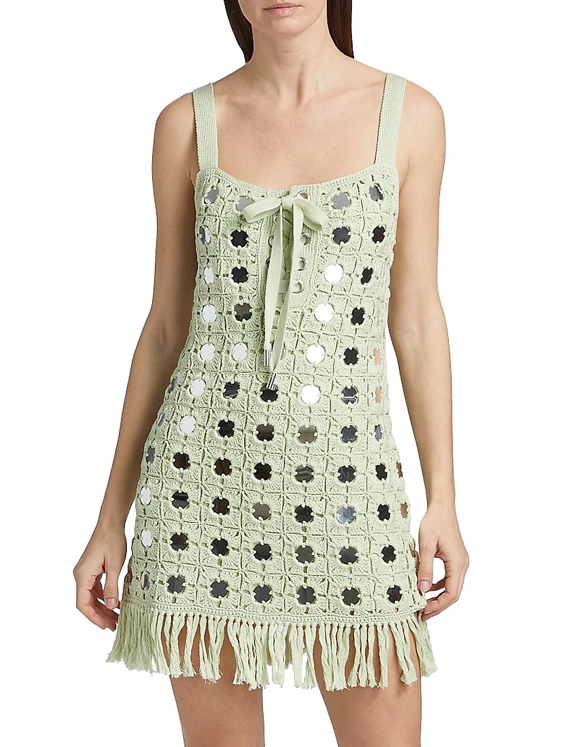 Brinkley Mirror Crochet Fringed Minidress