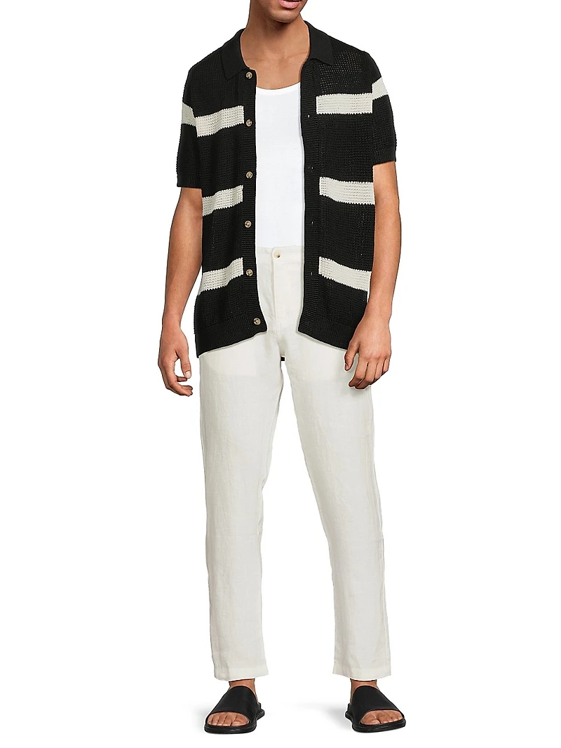 Linen Button-Front Sweater