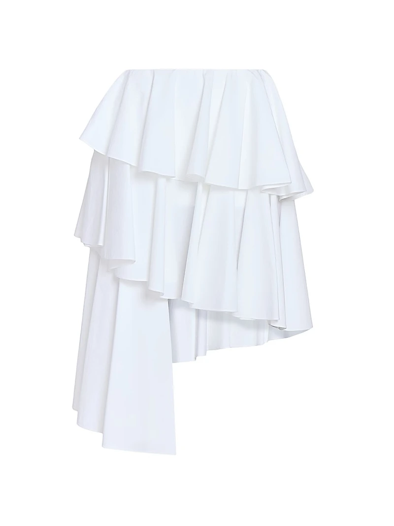 Spiral Asymmetrical Tiered Cotton Midi-Skirt