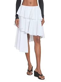 Spiral Asymmetrical Tiered Cotton Midi-Skirt