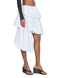 Spiral Asymmetrical Tiered Cotton Midi-Skirt