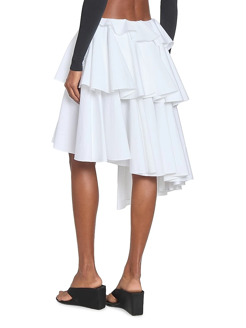 Spiral Asymmetrical Tiered Cotton Midi-Skirt