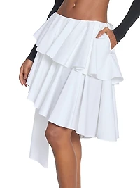 Spiral Asymmetrical Tiered Cotton Midi-Skirt