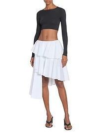 Spiral Asymmetrical Tiered Cotton Midi-Skirt