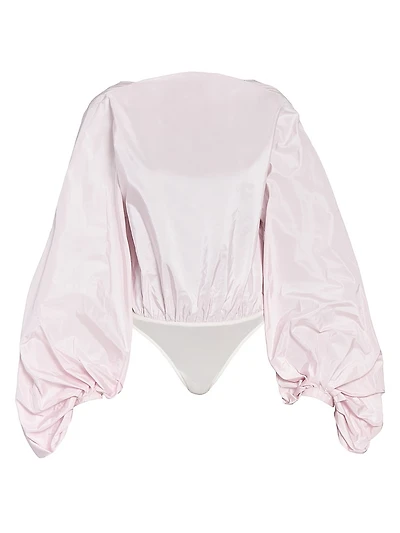 Silk Open-Back Balloon-Sleeve Bodysuit