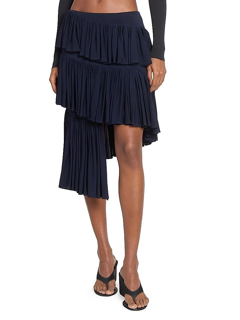 Spiral Tiered Ruffled Asymmetric Skirt