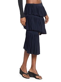 Spiral Tiered Ruffled Asymmetric Skirt