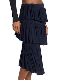 Spiral Tiered Ruffled Asymmetric Skirt