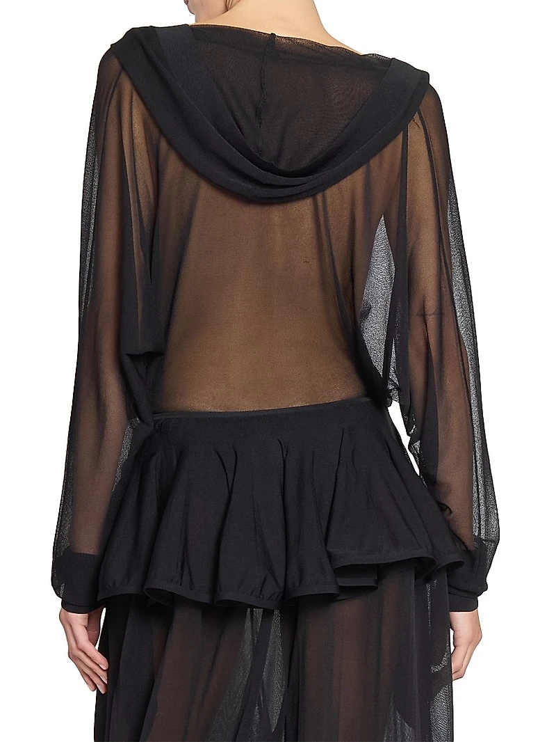 Sheer Hooded Plunging V-Neck Bodysuit