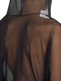 Sheer Hooded Plunging V-Neck Bodysuit