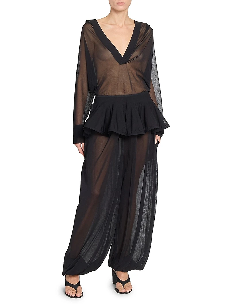 Sheer Hooded Plunging V-Neck Bodysuit