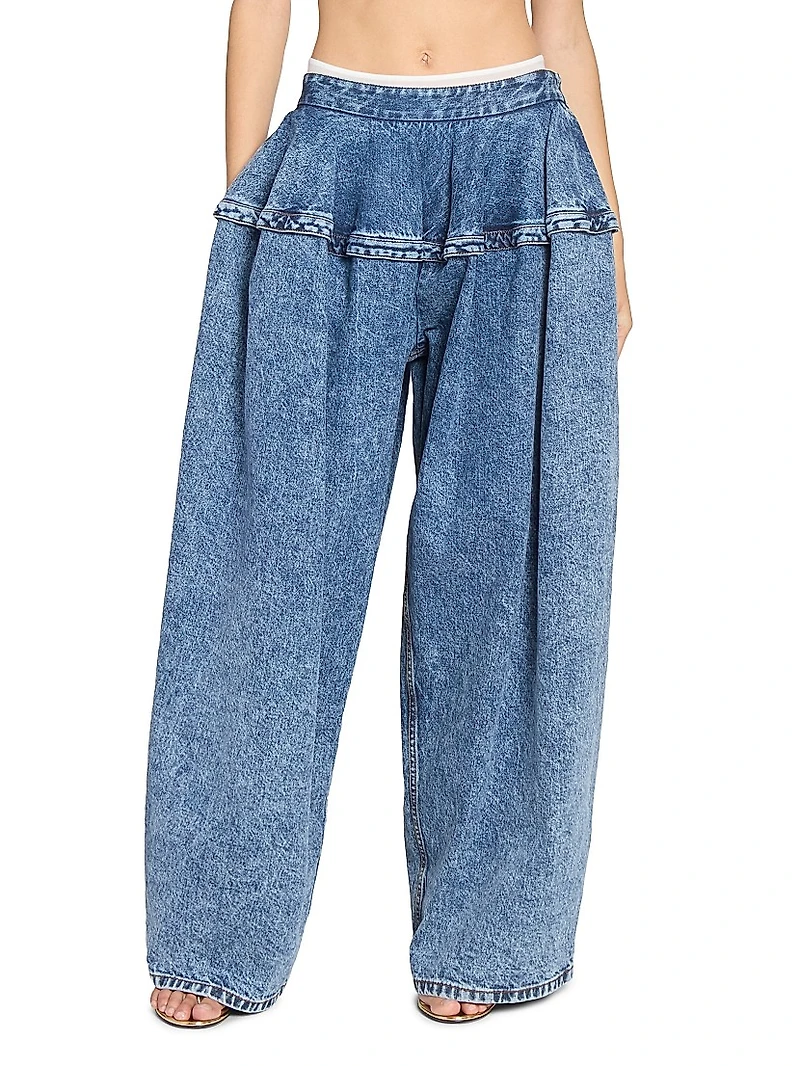 Baggy Peplum Waist Wide-Leg Jeans