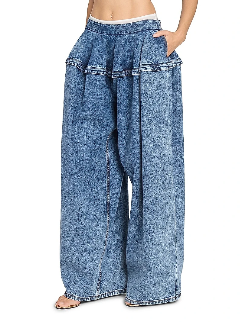 Baggy Peplum Waist Wide-Leg Jeans