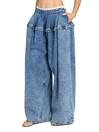 Baggy Peplum Waist Wide-Leg Jeans