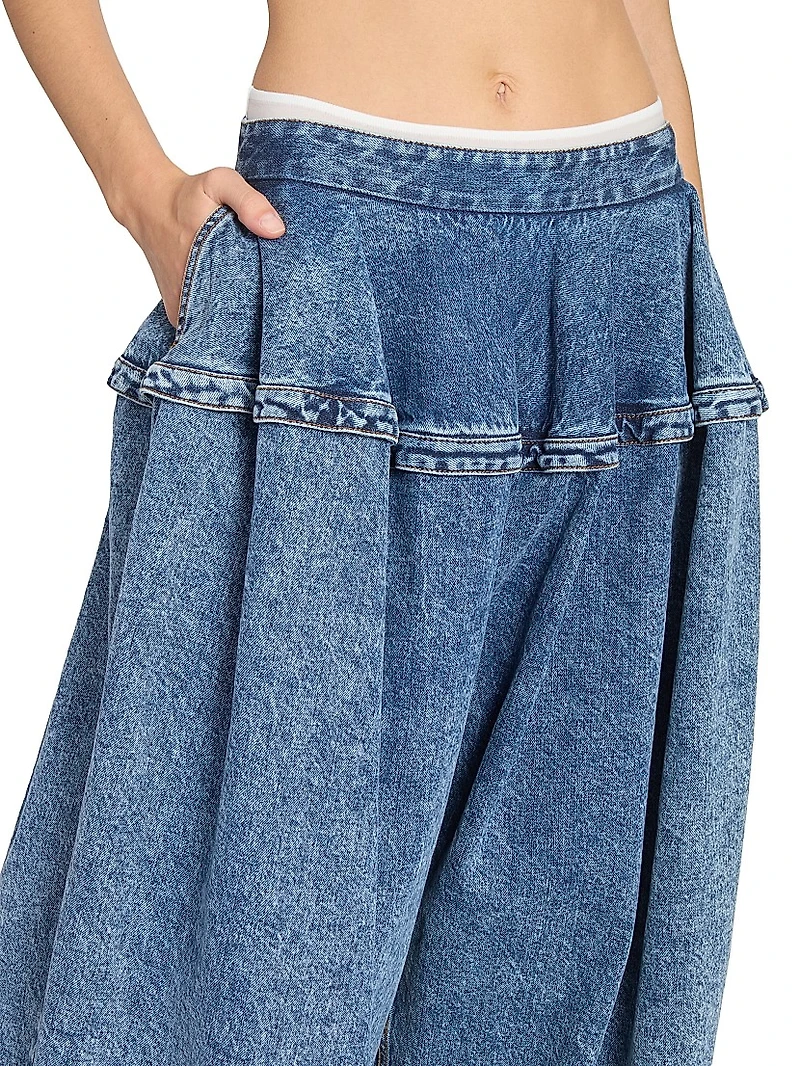 Baggy Peplum Waist Wide-Leg Jeans