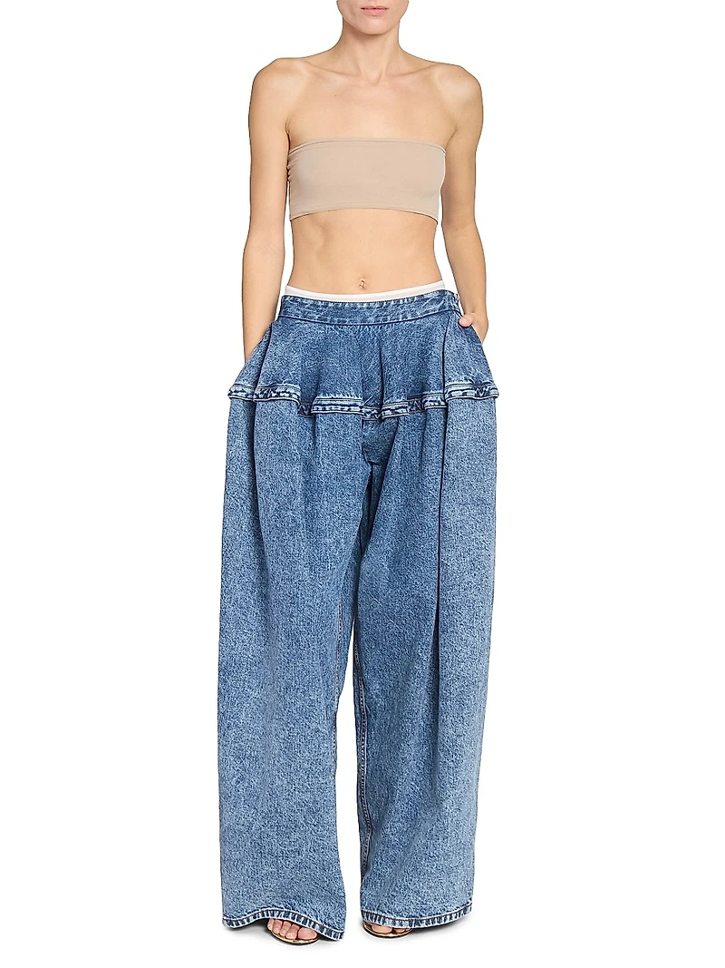 Baggy Peplum Waist Wide-Leg Jeans