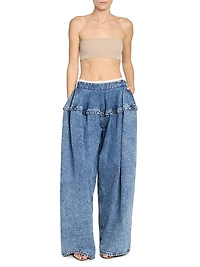 Baggy Peplum Waist Wide-Leg Jeans