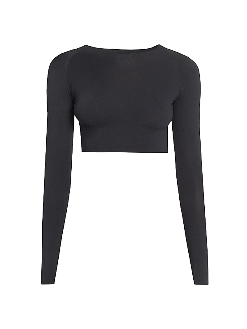 Stretch Knit Crewneck Crop Top