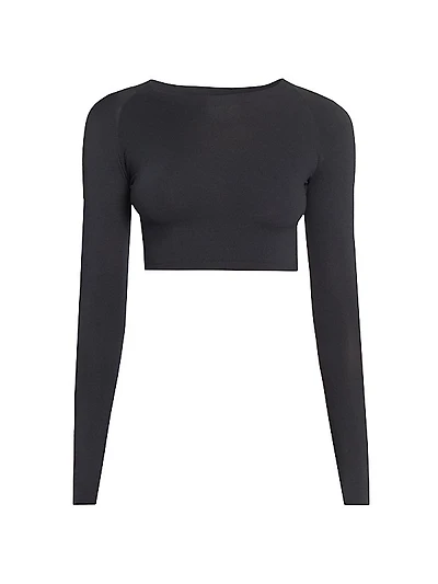 Stretch Knit Crewneck Crop Top
