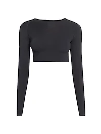 Stretch Knit Crewneck Crop Top