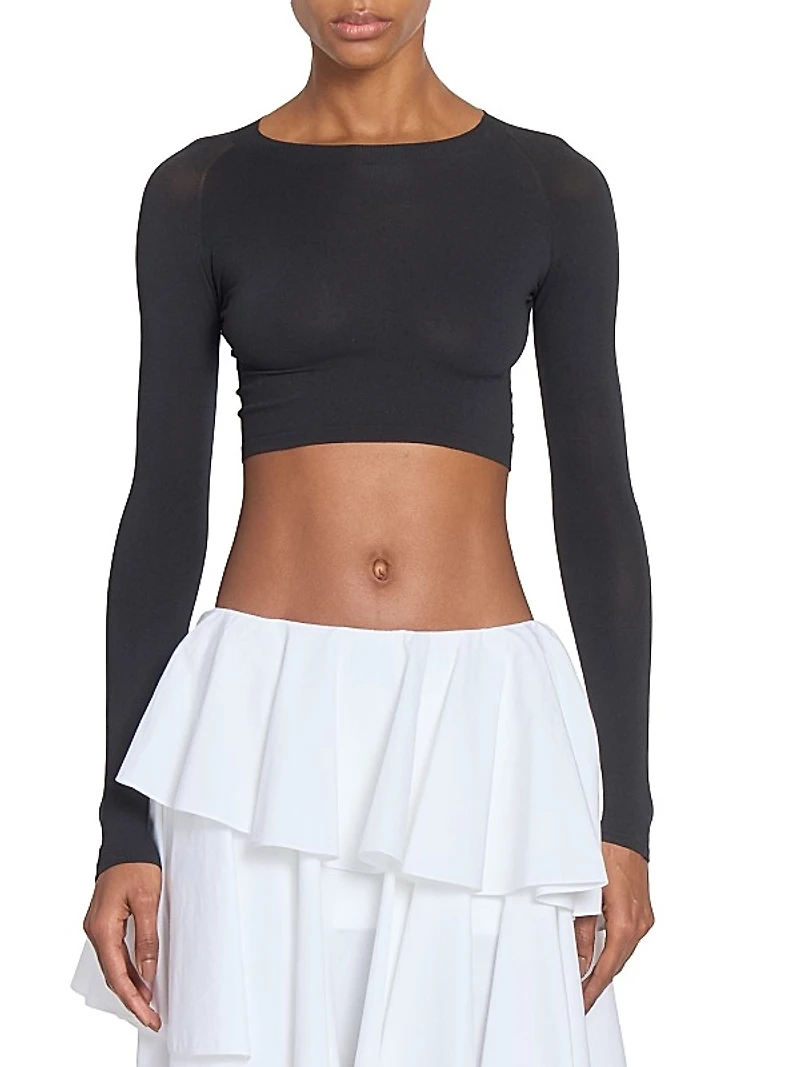 Stretch Knit Crewneck Crop Top